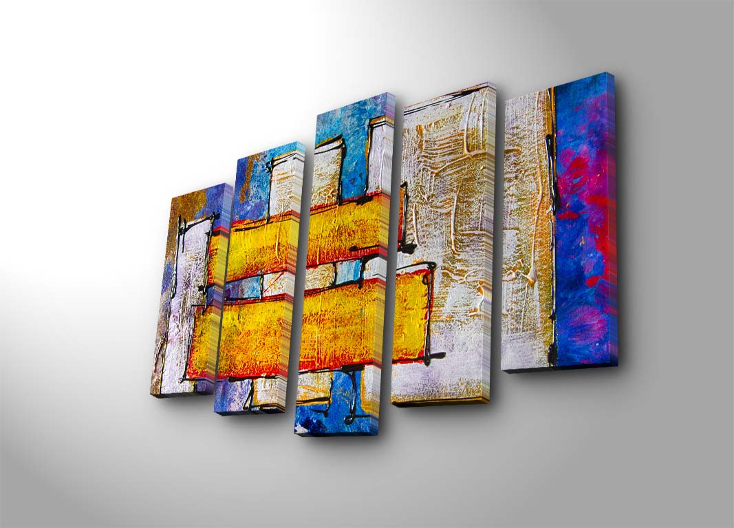 Conjunto de Quadros em Tela Suede (5 Peças) Multicolor — 105x70 cm, Moldura de Madeira 3 cm | 5PATK-217