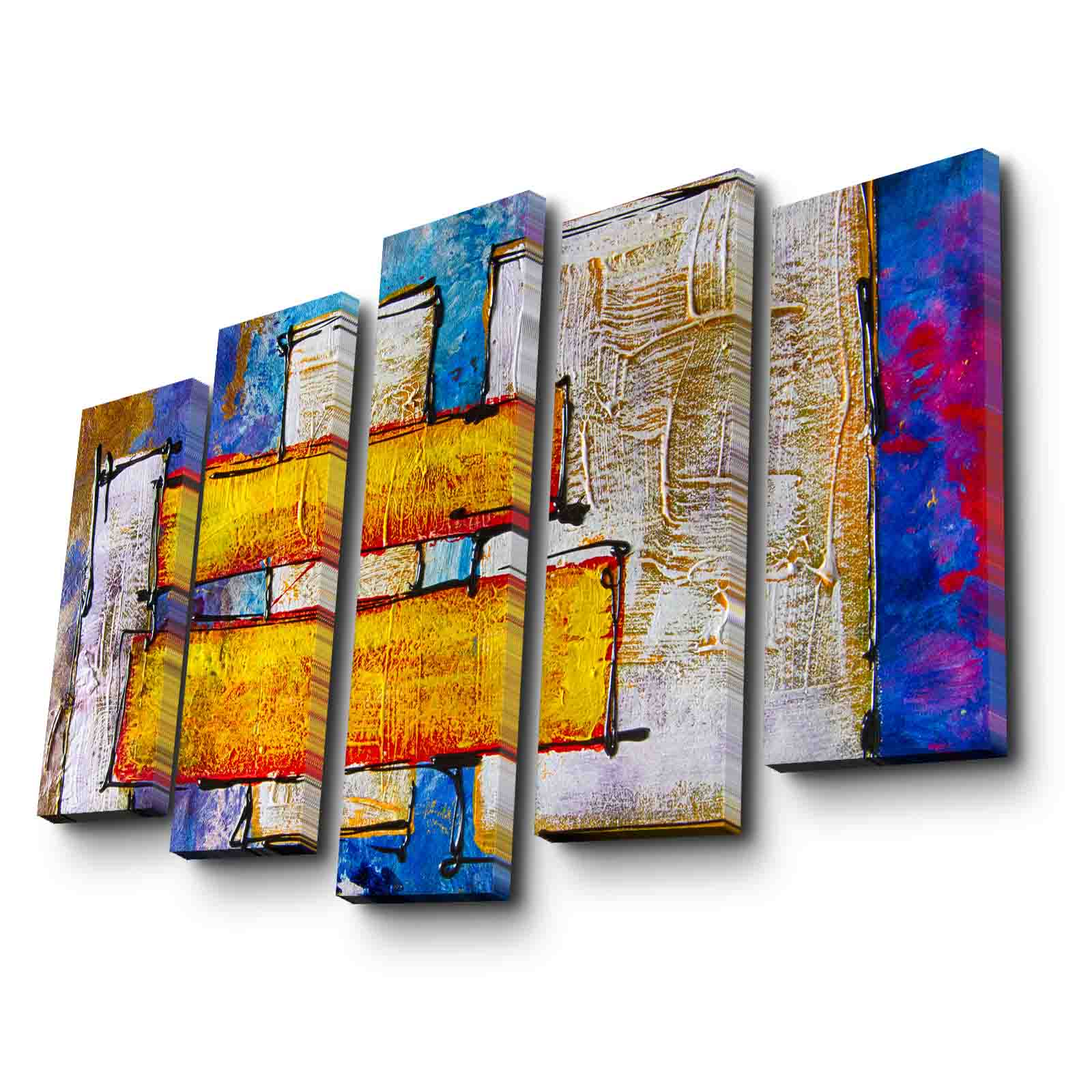 Conjunto de Quadros em Tela Suede (5 Peças) Multicolor — 105x70 cm, Moldura de Madeira 3 cm | 5PATK-217