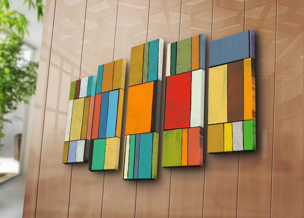 Quadro Decorativo em Tela (5 Peças) Multicolor 105x70 cm com Moldura de Madeira – 5PATK-218