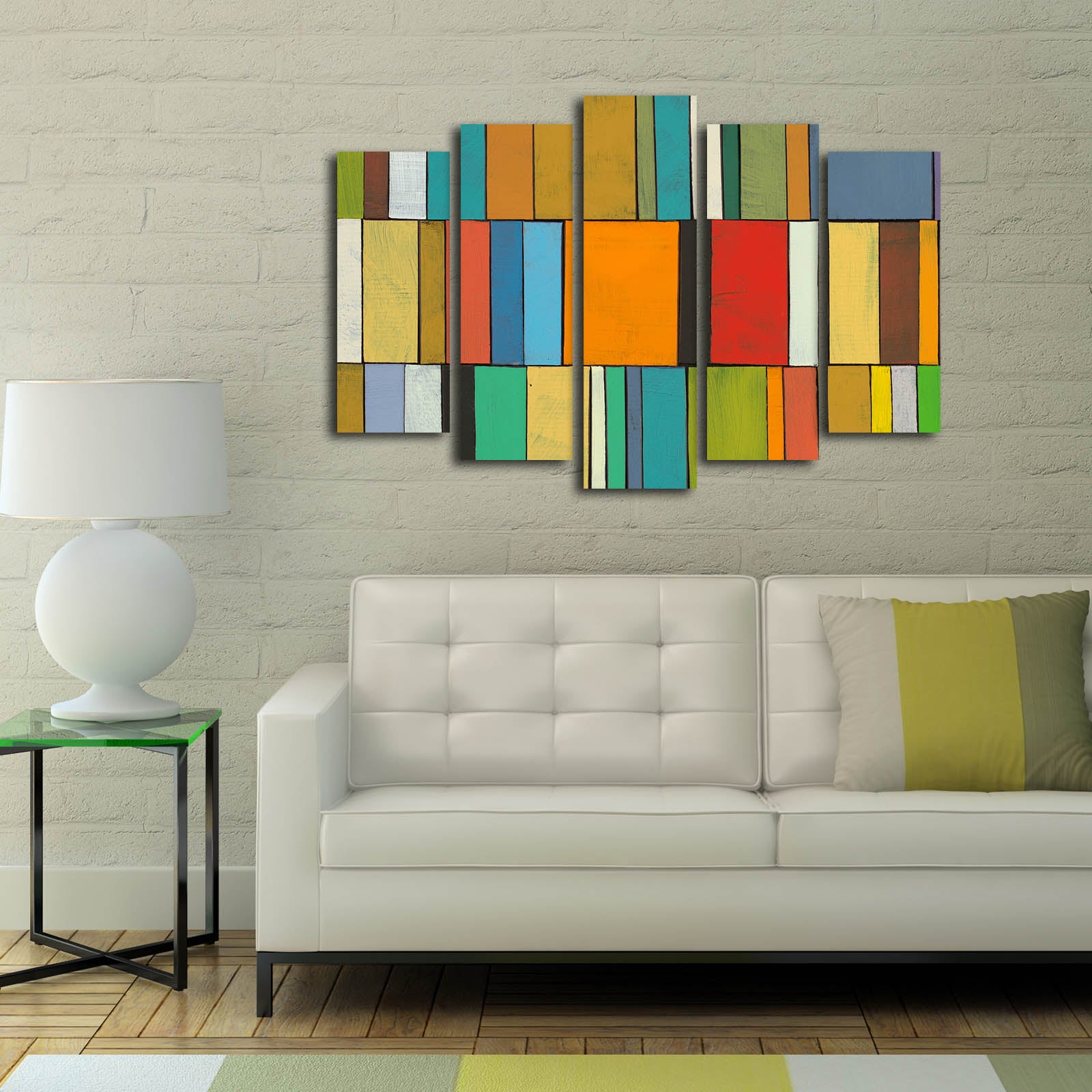 Quadro Decorativo em Tela (5 Peças) Multicolor 105x70 cm com Moldura de Madeira – 5PATK-218