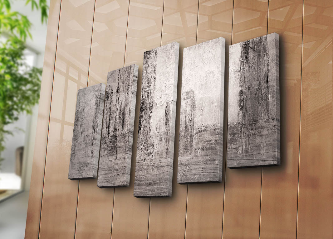 Quadro Decorativo em Tela 5 Peças Multicolor — Suede 100%, Moldura de Madeira 3 cm, 105x70 cm