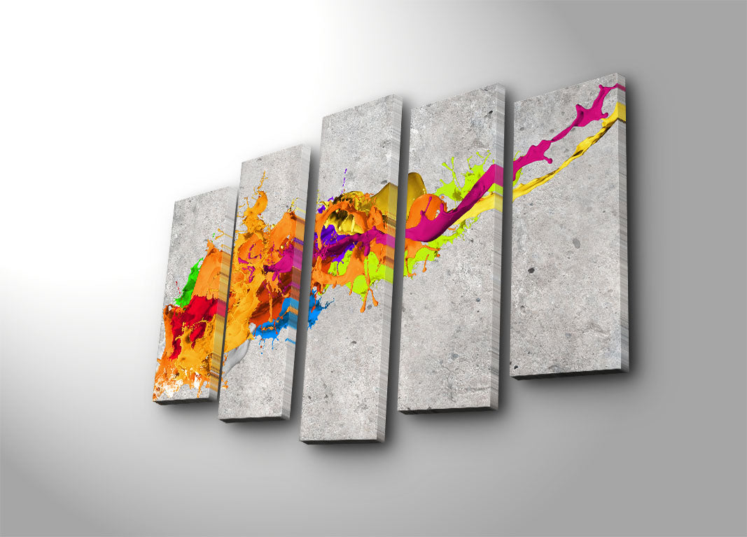 Conjunto de Quadros Decorativos em Tela Suede (5 Peças) Multicolor 5PATK-220 – Moldura em Madeira, 105 x 70 cm