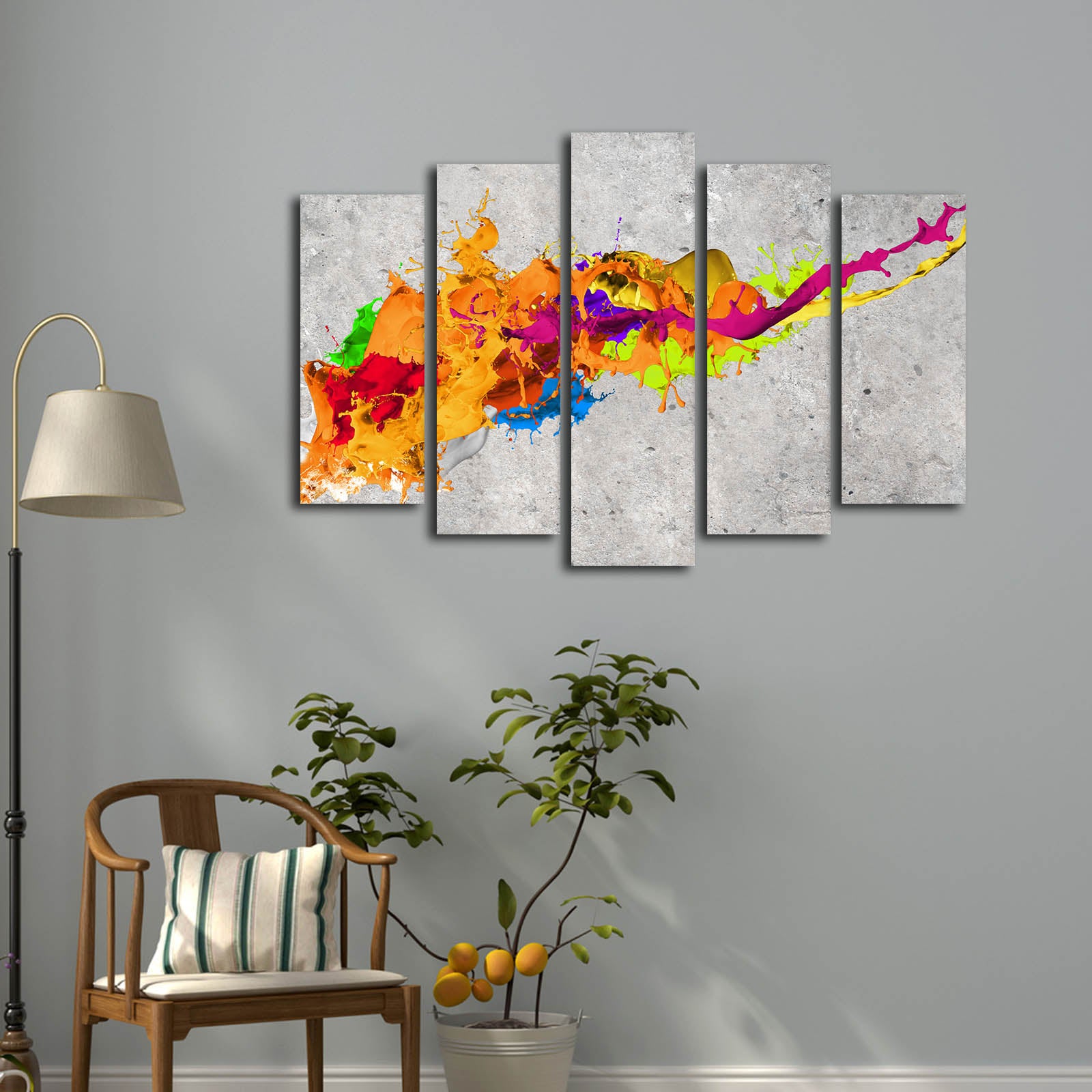 Conjunto de Quadros Decorativos em Tela Suede (5 Peças) Multicolor 5PATK-220 – Moldura em Madeira, 105 x 70 cm