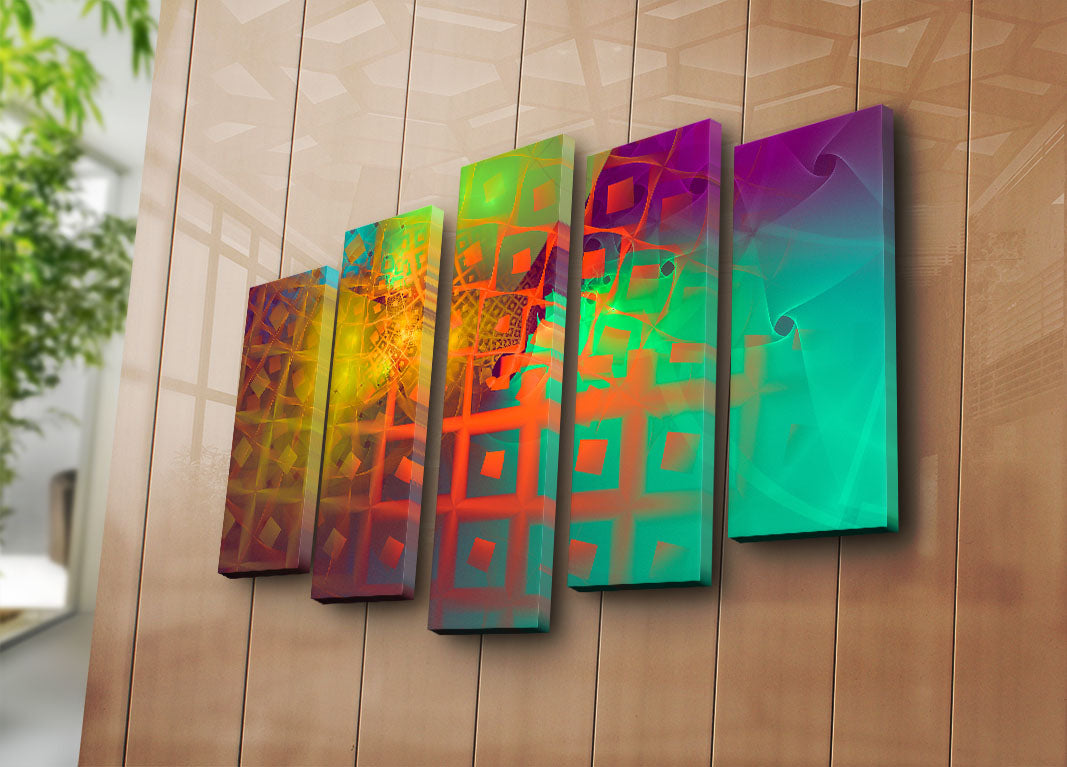 Quadro Decorativo em Tela Multicolor (5 Peças) — Suede 100% com Moldura de Madeira, 105 x 70 cm