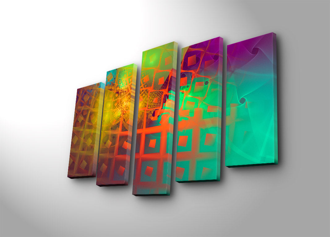 Quadro Decorativo em Tela Multicolor (5 Peças) — Suede 100% com Moldura de Madeira, 105 x 70 cm