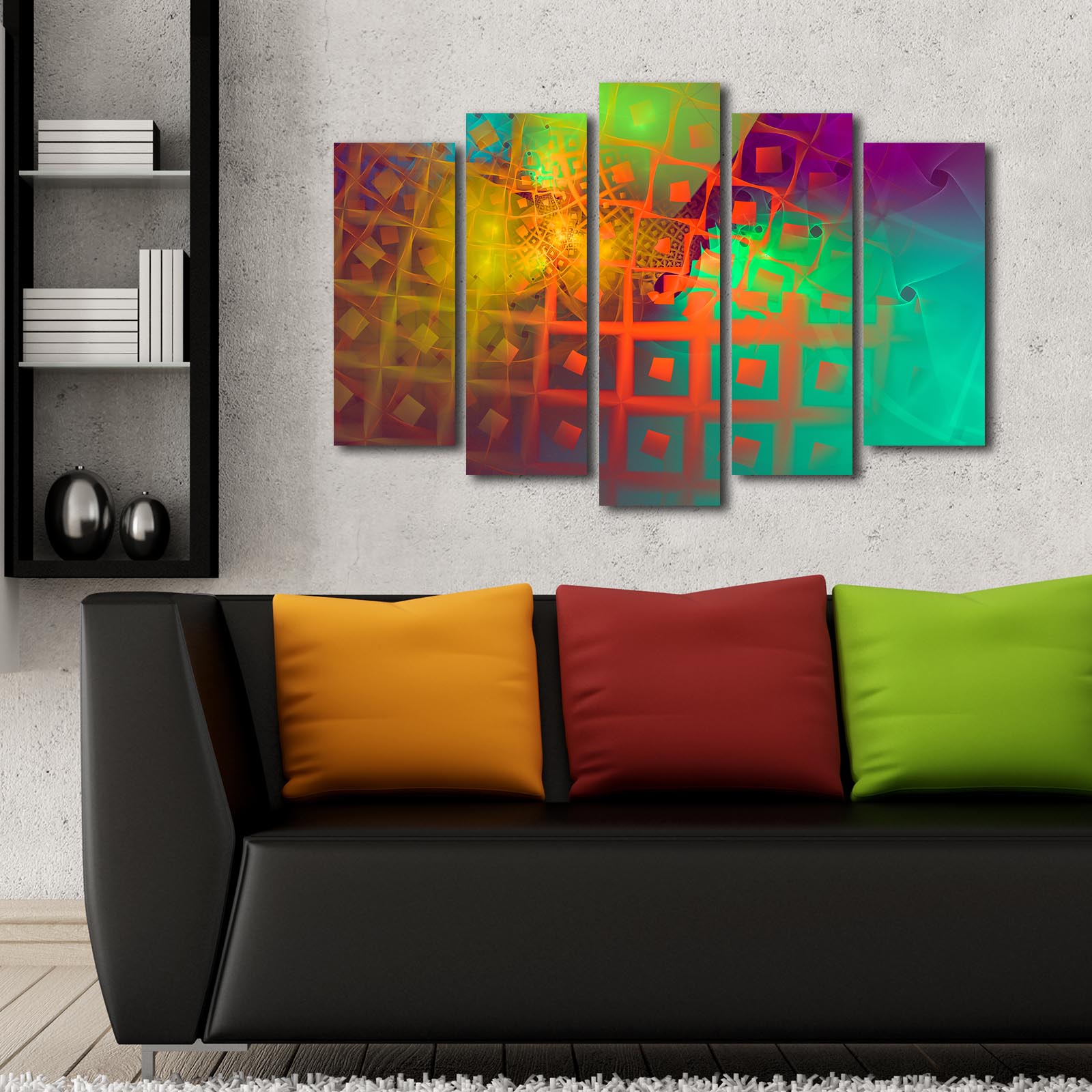 Quadro Decorativo em Tela Multicolor (5 Peças) — Suede 100% com Moldura de Madeira, 105 x 70 cm