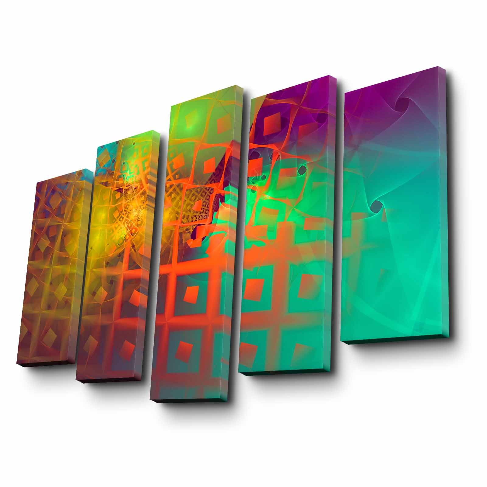 Quadro Decorativo em Tela Multicolor (5 Peças) — Suede 100% com Moldura de Madeira, 105 x 70 cm