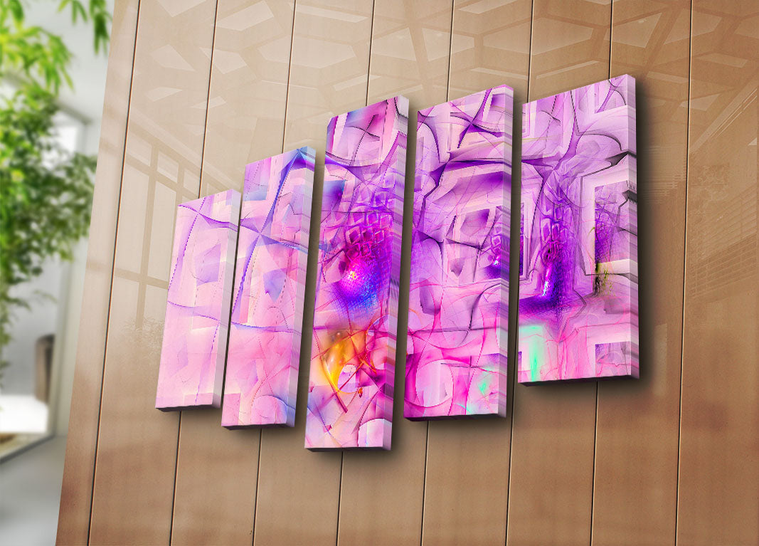 Quadro Decorativo em Tela Multicolor – Conjunto 5 Peças, 105x70 cm, Tela Suede 100% e Moldura de Madeira 3 cm