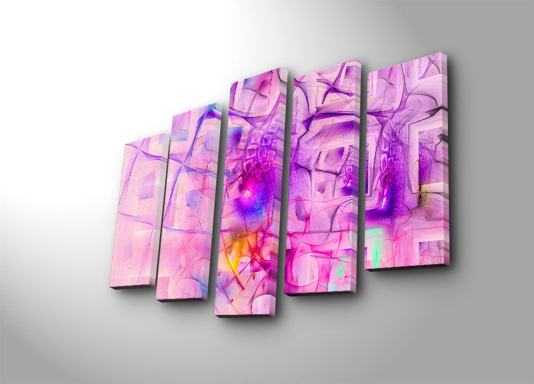 Quadro Decorativo em Tela Multicolor – Conjunto 5 Peças, 105x70 cm, Tela Suede 100% e Moldura de Madeira 3 cm