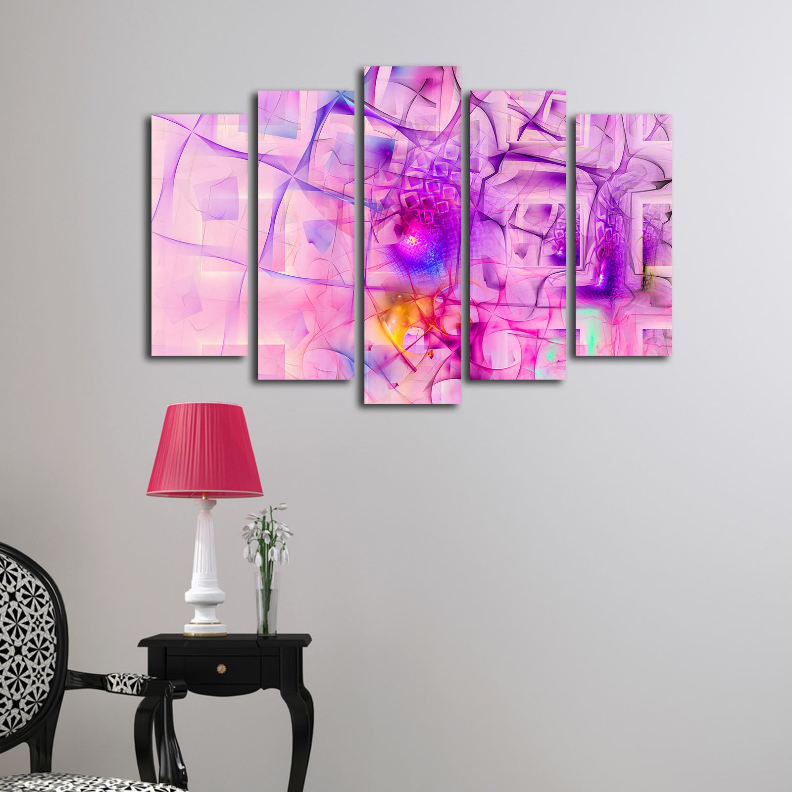 Quadro Decorativo em Tela Multicolor – Conjunto 5 Peças, 105x70 cm, Tela Suede 100% e Moldura de Madeira 3 cm