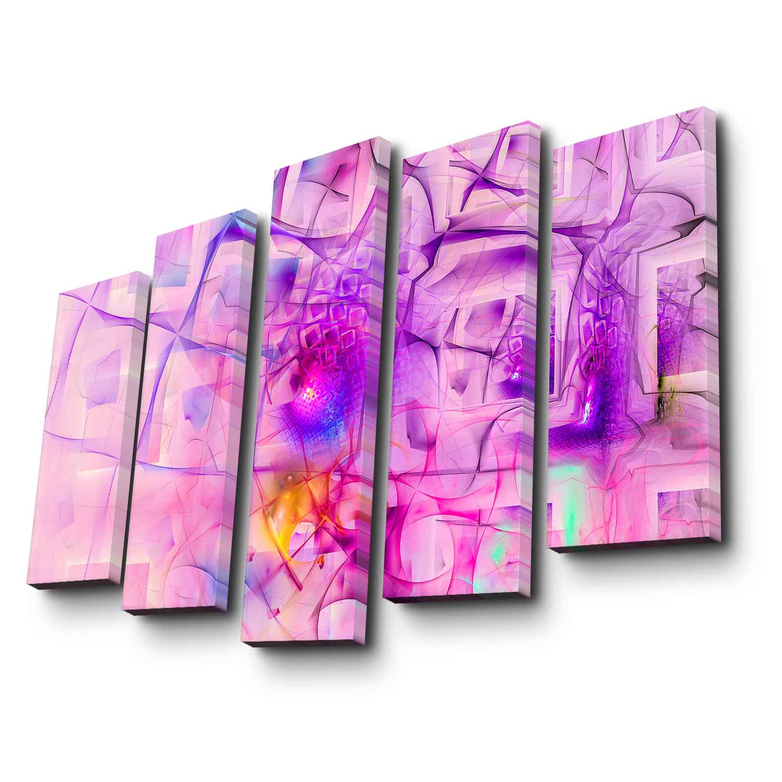 Quadro Decorativo em Tela Multicolor – Conjunto 5 Peças, 105x70 cm, Tela Suede 100% e Moldura de Madeira 3 cm