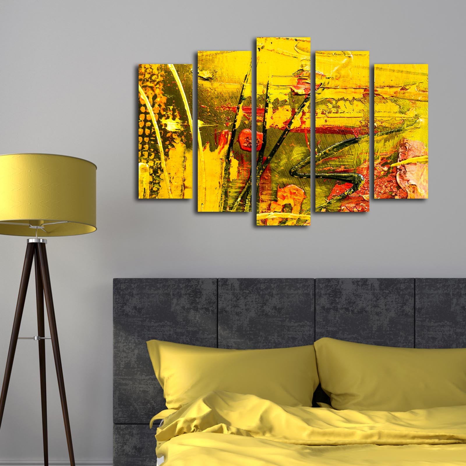 Quadro Decorativo em Tela – Conjunto de 5 Peças, Multicolor, 100% Suede, Moldura em Madeira 3 cm, 105x70 cm – 5PATK-223