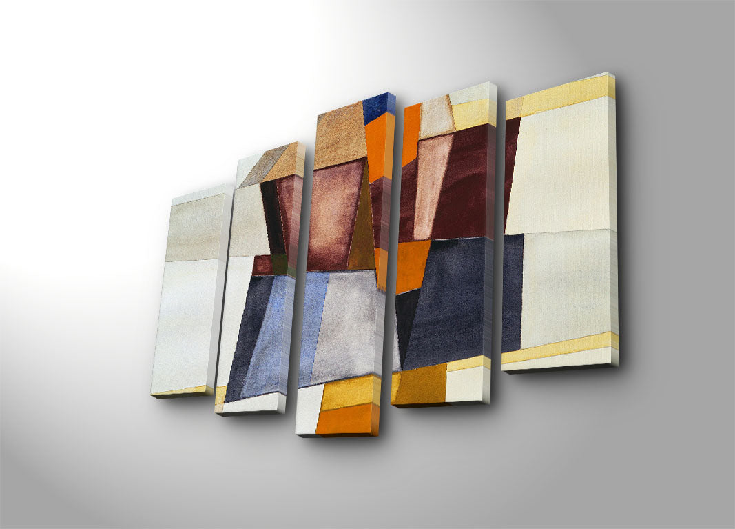 Quadro Decorativo em Tela Multicolor (Conjunto 5 Peças) — 105 x 70 cm, Suede 100%, Moldura de Madeira (3 cm)