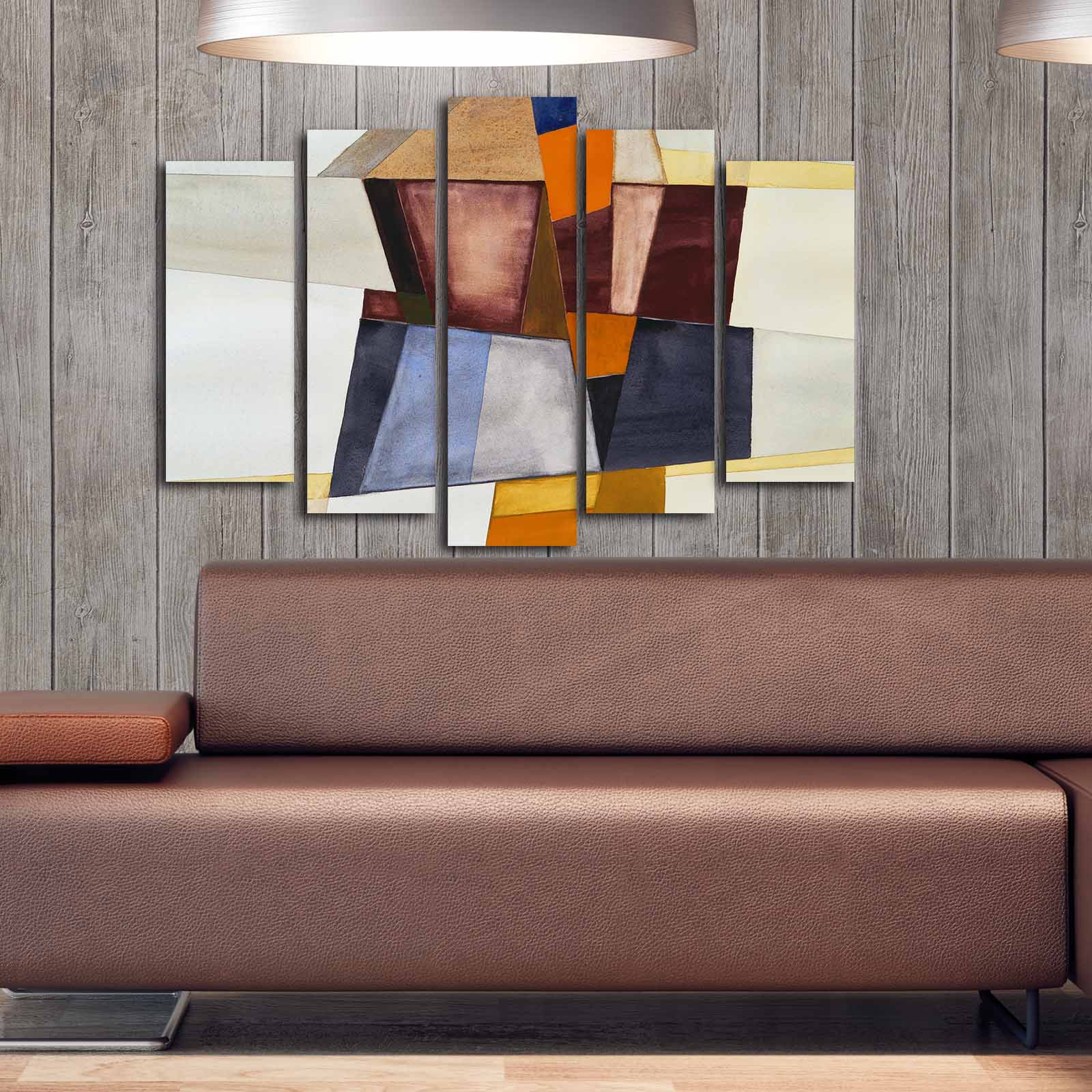 Quadro Decorativo em Tela Multicolor (Conjunto 5 Peças) — 105 x 70 cm, Suede 100%, Moldura de Madeira (3 cm)