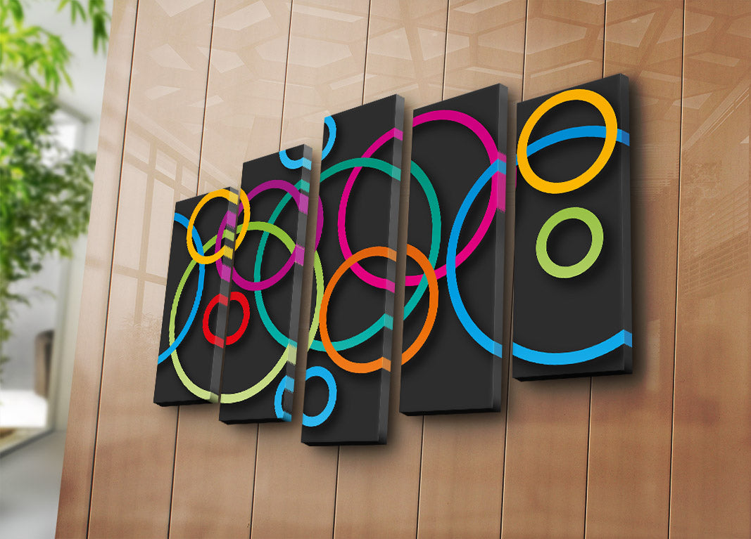 Quadro Decorativo em Tela Suede Multicolor (5 Peças) 105x70 cm – Moldura 100% Madeira 3 cm | 5PATK-225