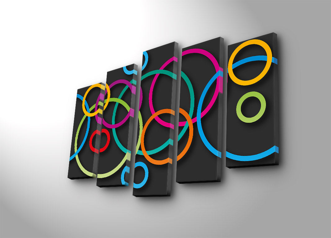 Quadro Decorativo em Tela Suede Multicolor (5 Peças) 105x70 cm – Moldura 100% Madeira 3 cm | 5PATK-225