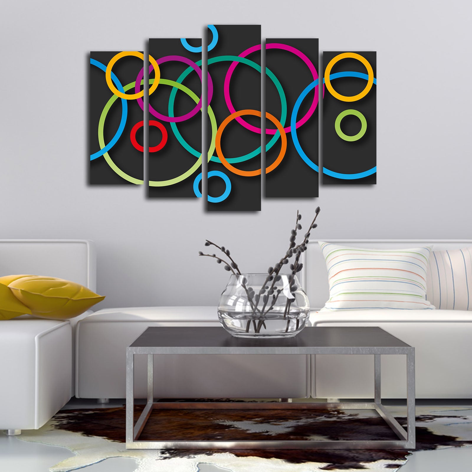 Quadro Decorativo em Tela Suede Multicolor (5 Peças) 105x70 cm – Moldura 100% Madeira 3 cm | 5PATK-225