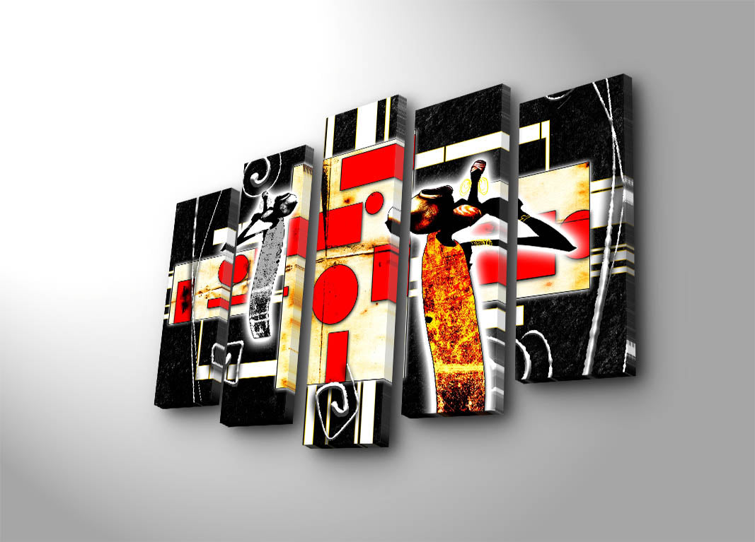 Quadro Decorativo em Tela (5 Peças) Multicolor | Camurça Suede 100% | Moldura de Madeira 3 cm | 105 x 70 cm | 5PATK-226