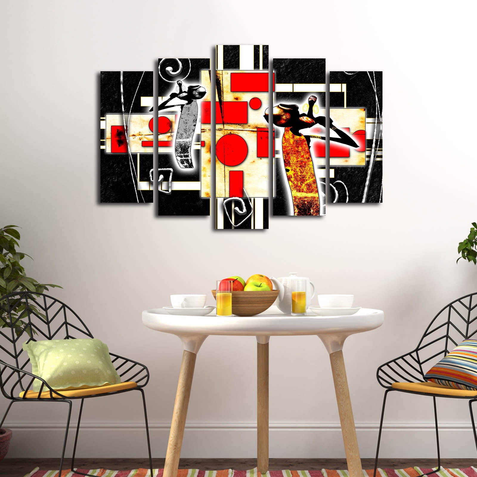 Quadro Decorativo em Tela (5 Peças) Multicolor | Camurça Suede 100% | Moldura de Madeira 3 cm | 105 x 70 cm | 5PATK-226