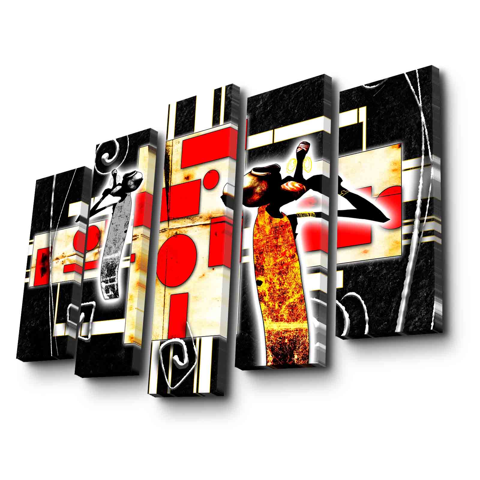 Quadro Decorativo em Tela (5 Peças) Multicolor | Camurça Suede 100% | Moldura de Madeira 3 cm | 105 x 70 cm | 5PATK-226