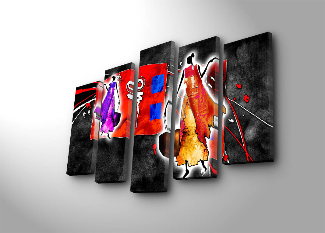 Tela Canvas Multicolor 5 Peças 105x70 cm, Acabamento Camurça 100%, Moldura de Madeira (3 cm) – 5PATK-227