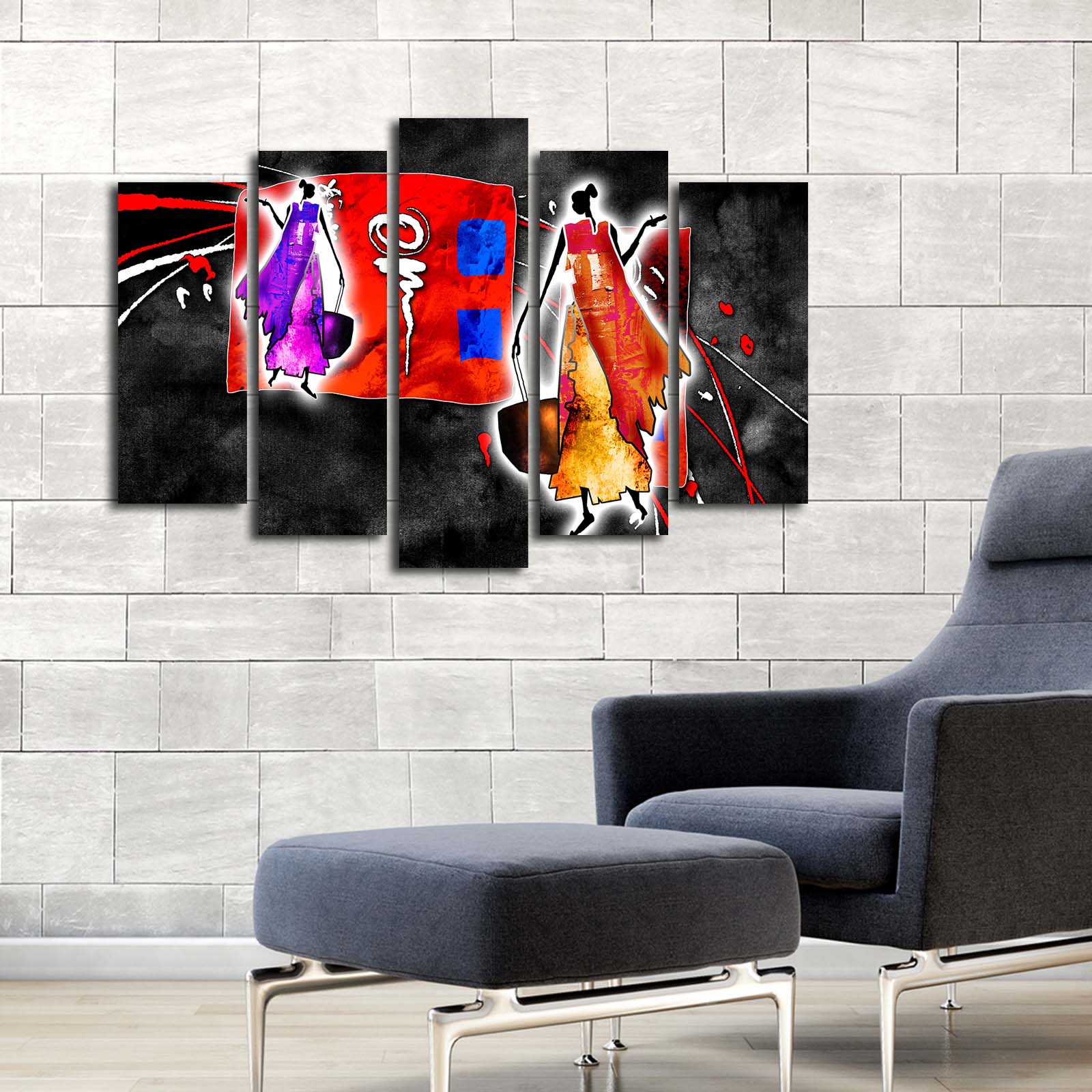 Tela Canvas Multicolor 5 Peças 105x70 cm, Acabamento Camurça 100%, Moldura de Madeira (3 cm) – 5PATK-227