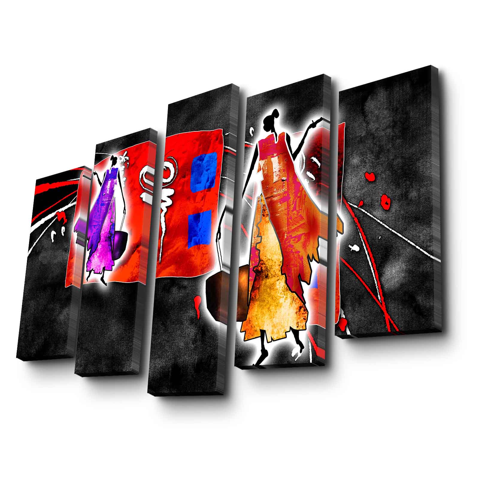 Tela Canvas Multicolor 5 Peças 105x70 cm, Acabamento Camurça 100%, Moldura de Madeira (3 cm) – 5PATK-227