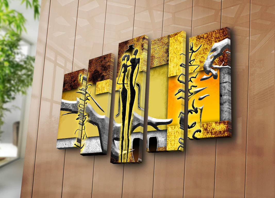 Quadro Decorativo em Tela (5 Peças) Multicolor 105x70 cm – Camurça 100% e Moldura de Madeira | 5PATK-228