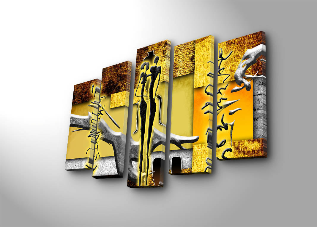 Quadro Decorativo em Tela (5 Peças) Multicolor 105x70 cm – Camurça 100% e Moldura de Madeira | 5PATK-228