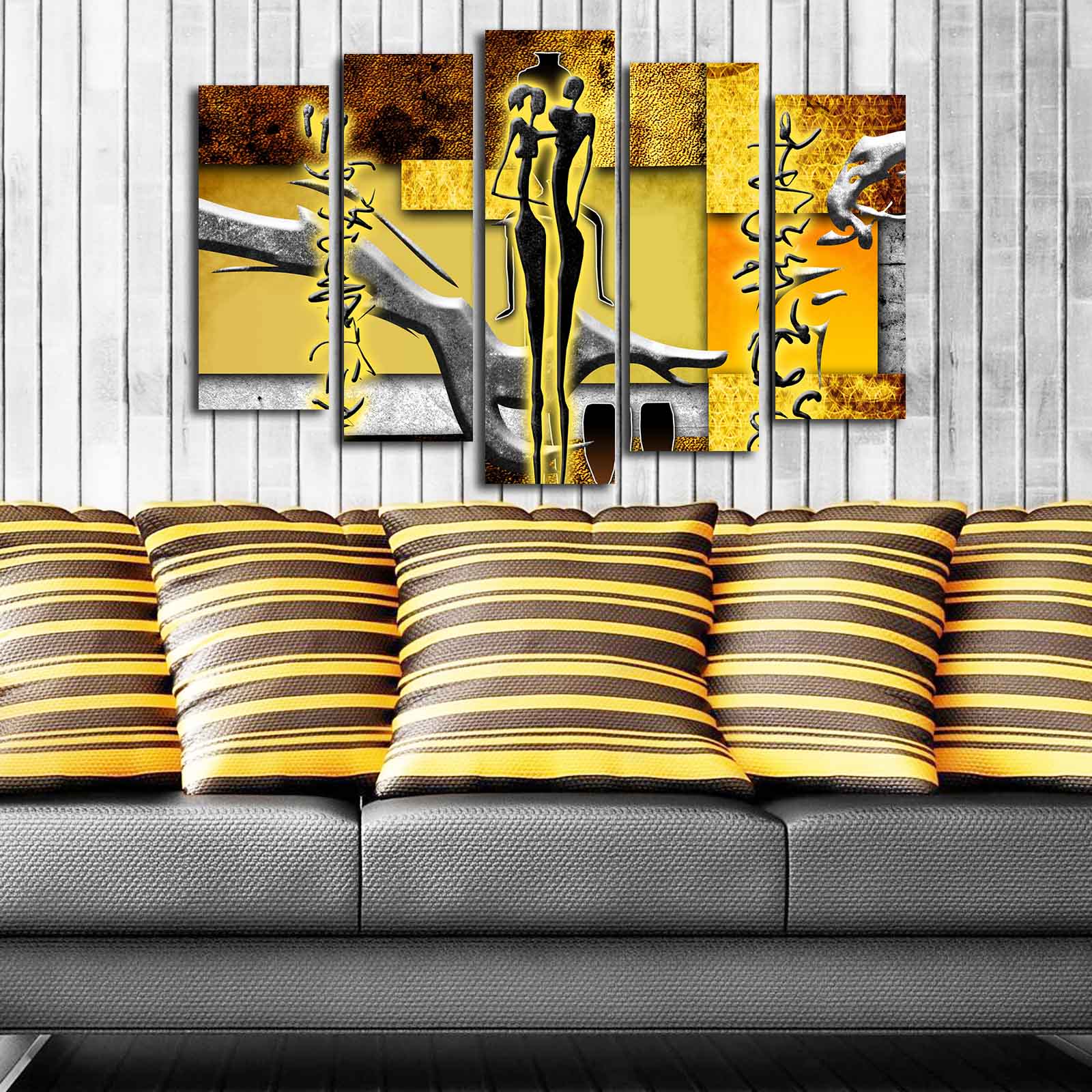 Quadro Decorativo em Tela (5 Peças) Multicolor 105x70 cm – Camurça 100% e Moldura de Madeira | 5PATK-228