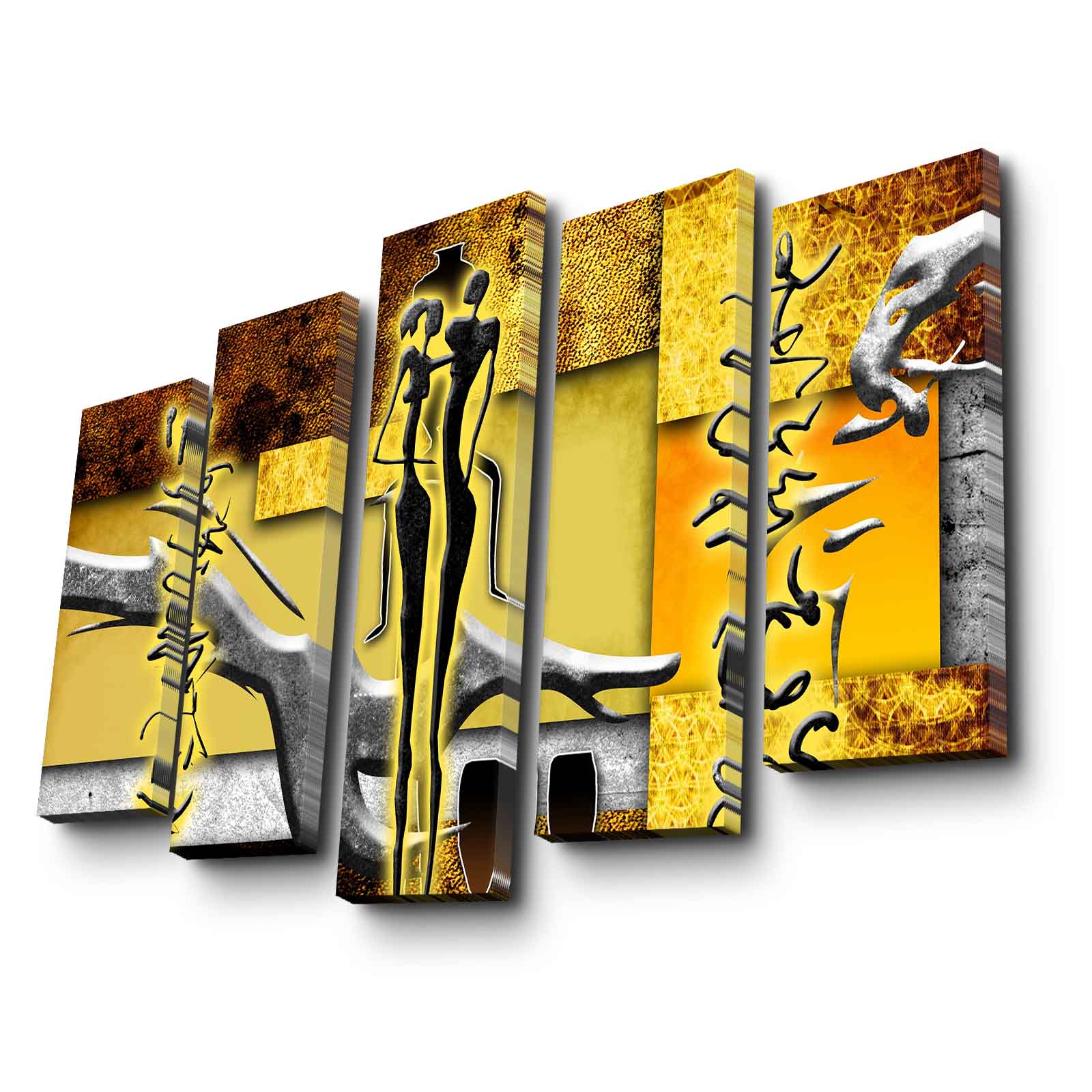 Quadro Decorativo em Tela (5 Peças) Multicolor 105x70 cm – Camurça 100% e Moldura de Madeira | 5PATK-228