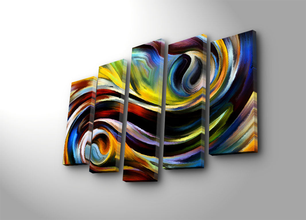 Quadro Decorativo em Tela Suede 5 Peças – Multicolor, Moldura de Madeira, 105 x 70 cm