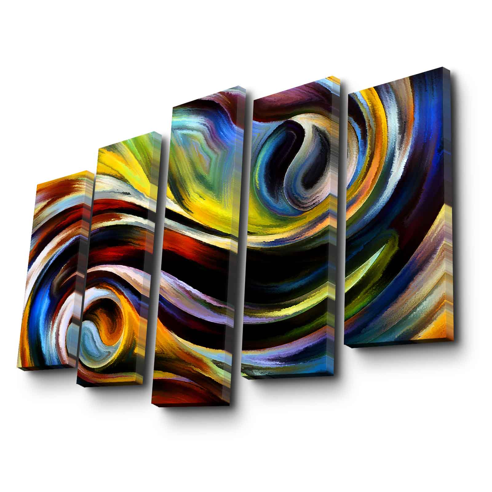 Quadro Decorativo em Tela Suede 5 Peças – Multicolor, Moldura de Madeira, 105 x 70 cm