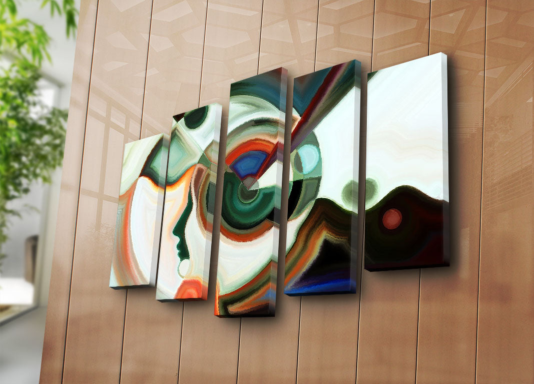 Tela Decorativa Multicolor em Canvas Suede (5 Peças) com Moldura de Madeira – 105 x 70 cm – 5PATK-230