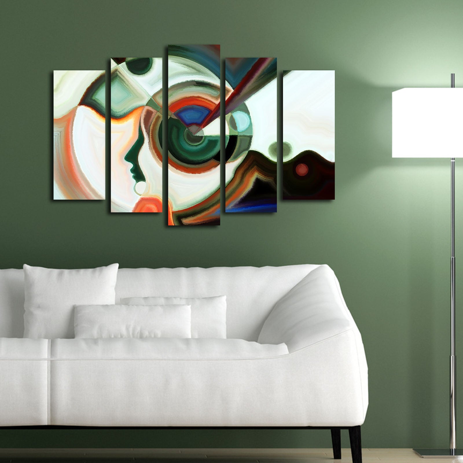 Tela Decorativa Multicolor em Canvas Suede (5 Peças) com Moldura de Madeira – 105 x 70 cm – 5PATK-230