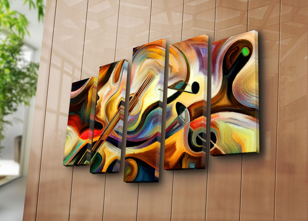 Quadro Decorativo 5 Peças Multicolor em Tela de Camurça 100% com Moldura de Madeira (105 x 70 cm) – 5PATK-231