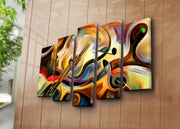 Quadro Decorativo 5 Peças Multicolor em Tela de Camurça 100% com Moldura de Madeira (105 x 70 cm) – 5PATK-231