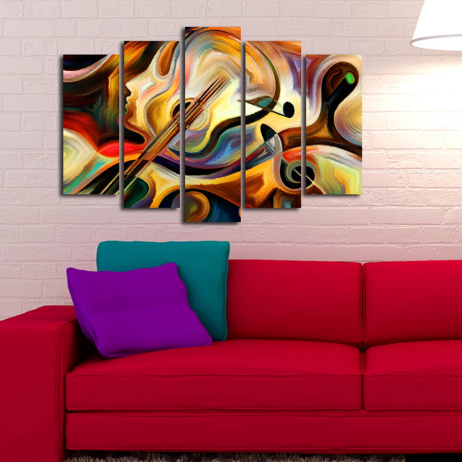 Quadro Decorativo 5 Peças Multicolor em Tela de Camurça 100% com Moldura de Madeira (105 x 70 cm) – 5PATK-231