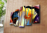 Quadro Decorativo em Tela 5 Peças Multicolor – Suede 100% e Moldura de Madeira, 105x70 cm (Ref. 5PATK-232)