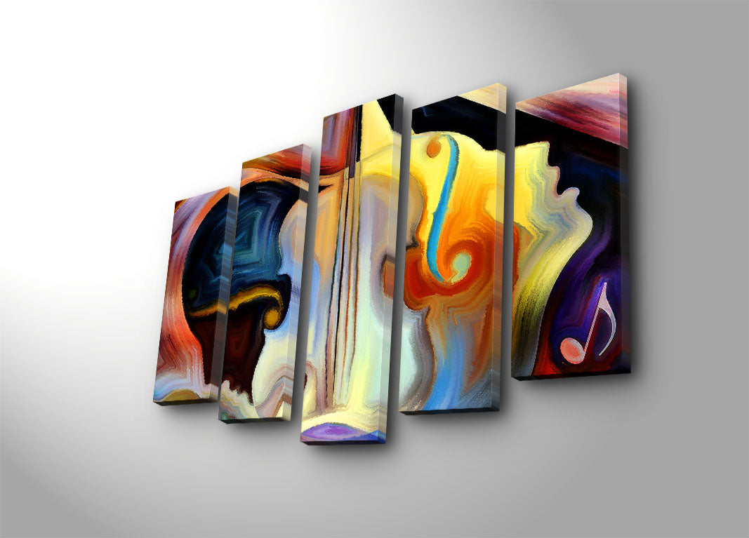 Quadro Decorativo em Tela 5 Peças Multicolor – Suede 100% e Moldura de Madeira, 105x70 cm (Ref. 5PATK-232)