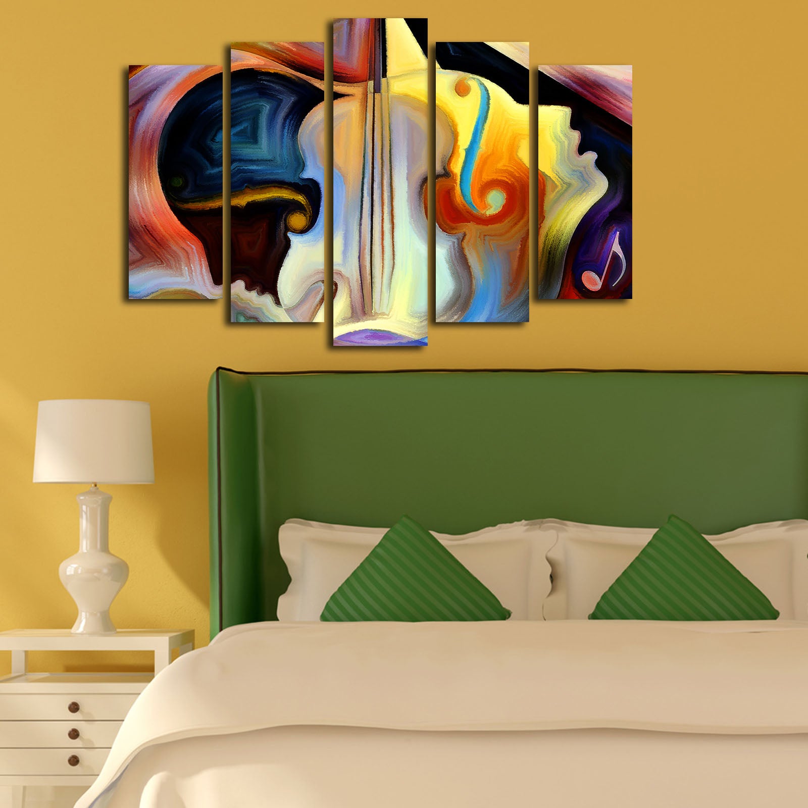 Quadro Decorativo em Tela 5 Peças Multicolor – Suede 100% e Moldura de Madeira, 105x70 cm (Ref. 5PATK-232)