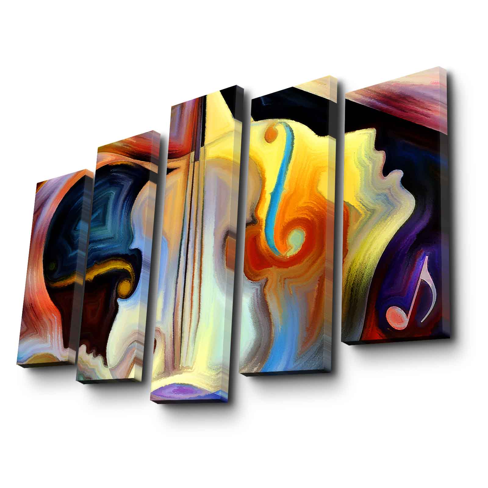 Quadro Decorativo em Tela 5 Peças Multicolor – Suede 100% e Moldura de Madeira, 105x70 cm (Ref. 5PATK-232)