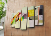Tela Decorativa 5 Peças Multicolor em Camurça (Suede) com Moldura de Madeira – 105 x 70 cm | 5PATK-233