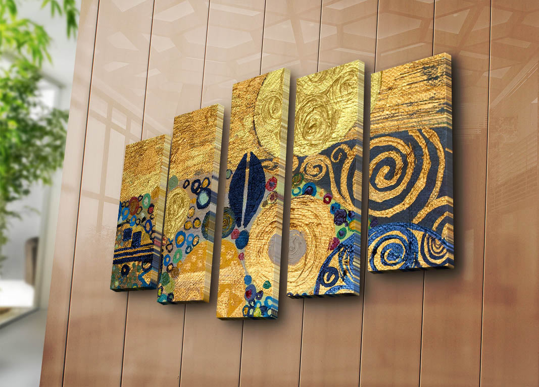 Quadro Decorativo em Tela Suede Multicolor (5 Peças) – Moldura de Madeira, 105 x 70 cm