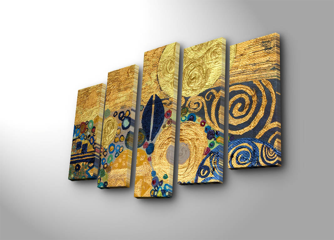 Quadro Decorativo em Tela Suede Multicolor (5 Peças) – Moldura de Madeira, 105 x 70 cm