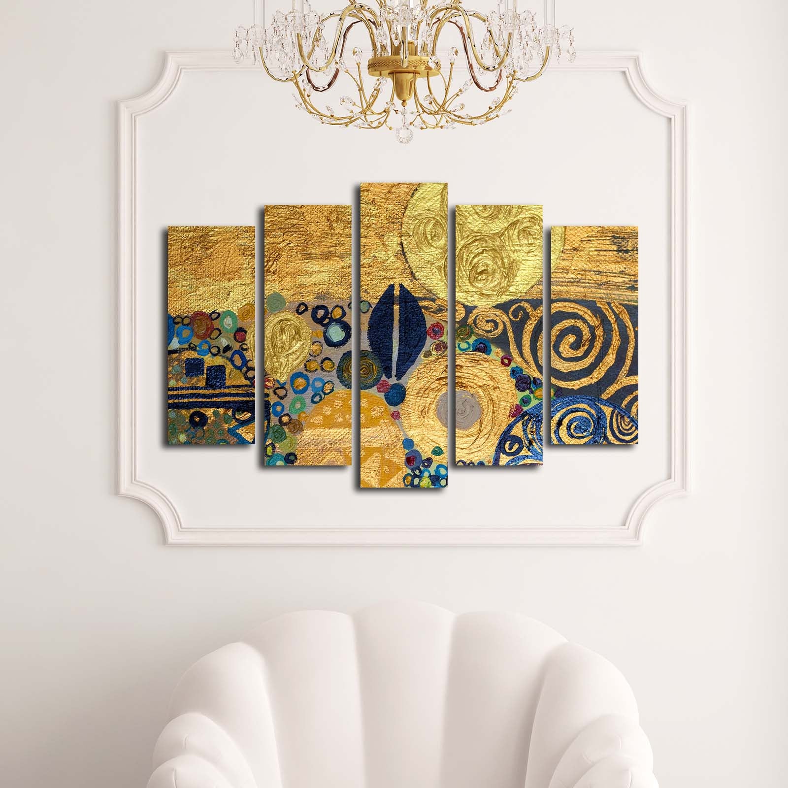 Quadro Decorativo em Tela Suede Multicolor (5 Peças) – Moldura de Madeira, 105 x 70 cm