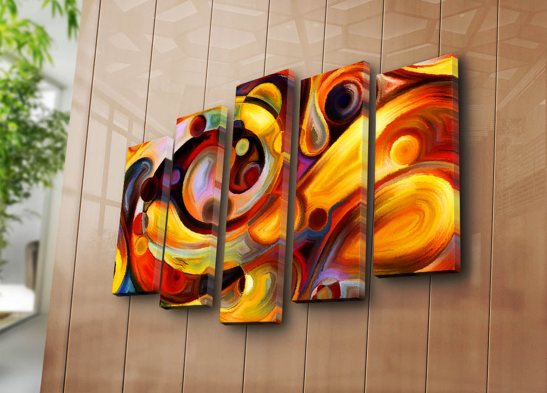 Quadro Decorativo em Tela (5 Peças) Multicolor – Suede 100% com Moldura de Madeira 3 cm – 105 x 70 cm