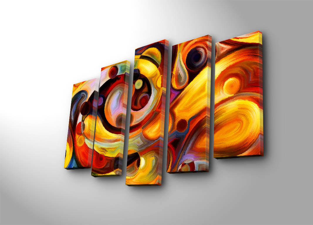 Quadro Decorativo em Tela (5 Peças) Multicolor – Suede 100% com Moldura de Madeira 3 cm – 105 x 70 cm