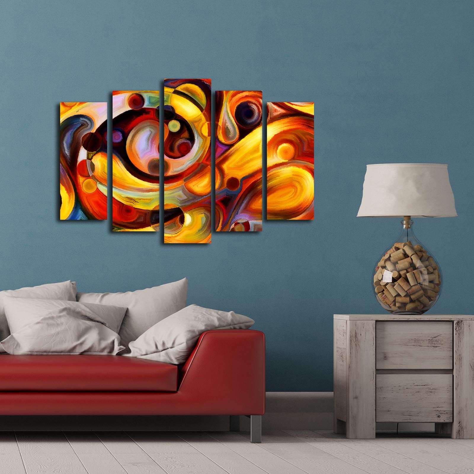 Quadro Decorativo em Tela (5 Peças) Multicolor – Suede 100% com Moldura de Madeira 3 cm – 105 x 70 cm