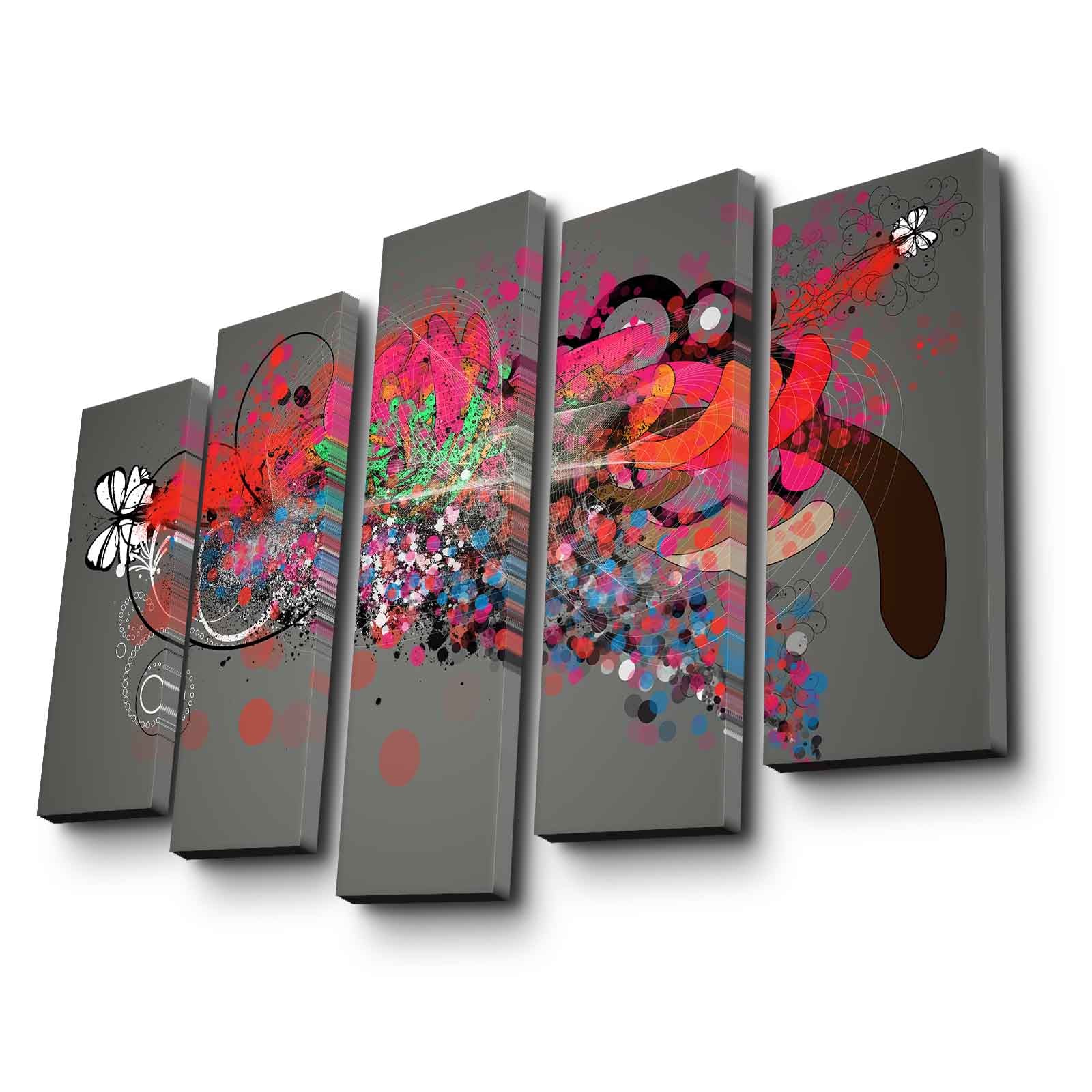 Quadro Decorativo em Tela (5 Peças) Multicolor | 100% Suede Canvas e Moldura 100% Madeira | 105 x 70 cm – 5PATK-236